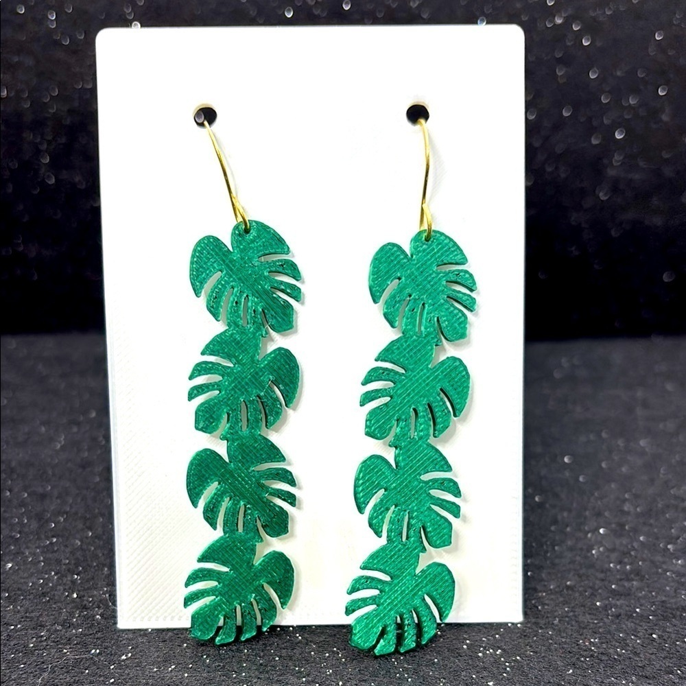 Green Monstera Dangle Earrings
